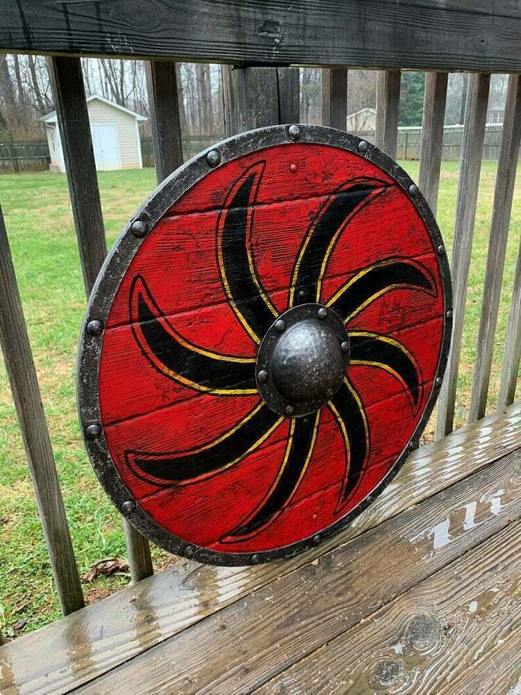 Ivar the Boneless Red and Black Slavic Sun Plank Viking Shield, 24"