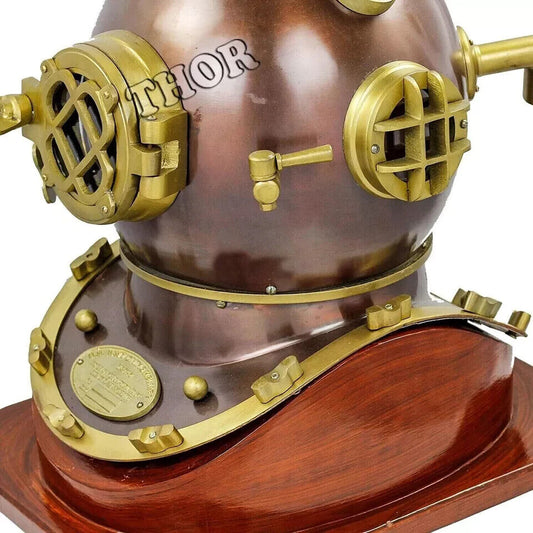 Full Size Divers Diving Helmet Antique Copper Vintage Style & Brass With Base