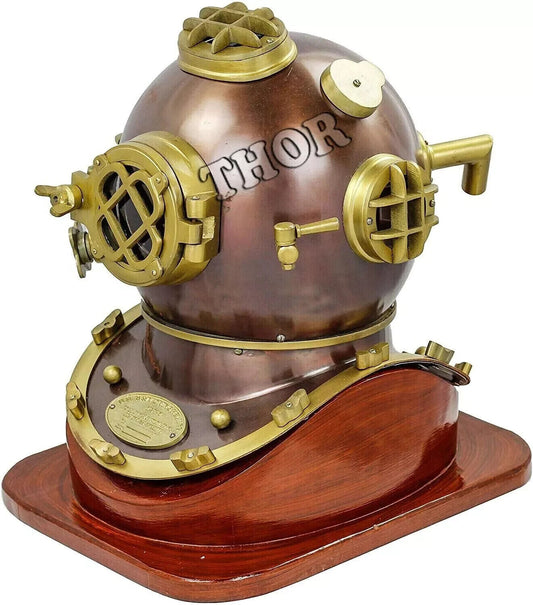 Full Size Divers Diving Helmet Antique Copper Vintage Style & Brass With Base