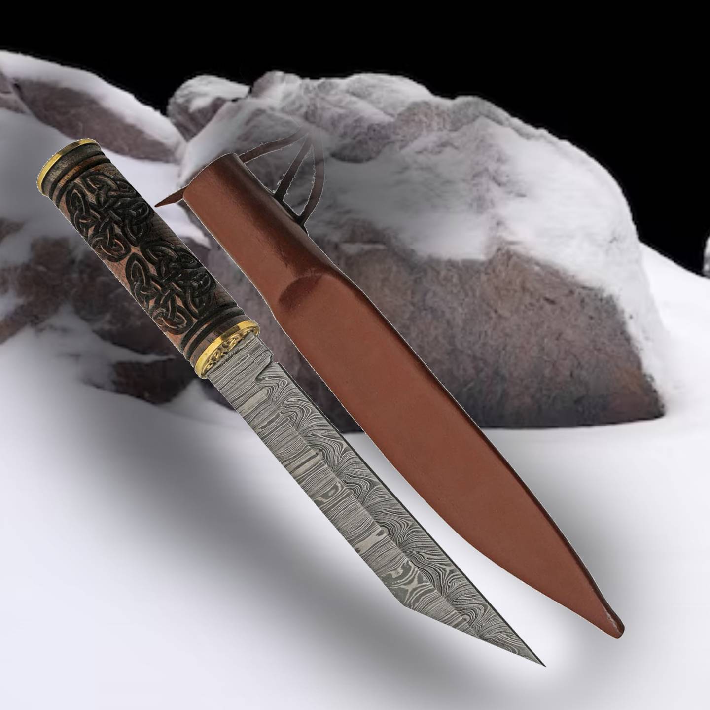 Engraved Celtic Handle Damascus Steel Seax