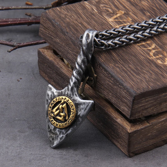 Stainless Steel Viking Necklace Men Antique Gray Spear Pendants Rune valknut Necklaces Scandinavian Norse Jewelry Gift