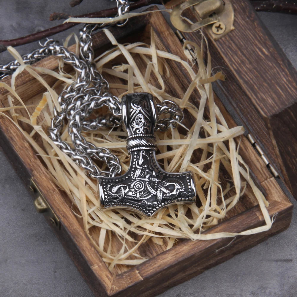 Never Fade thor&#39;s hammer mjolnir pendant necklace viking scandinavian norse viking necklace Men Stainless Steel gift