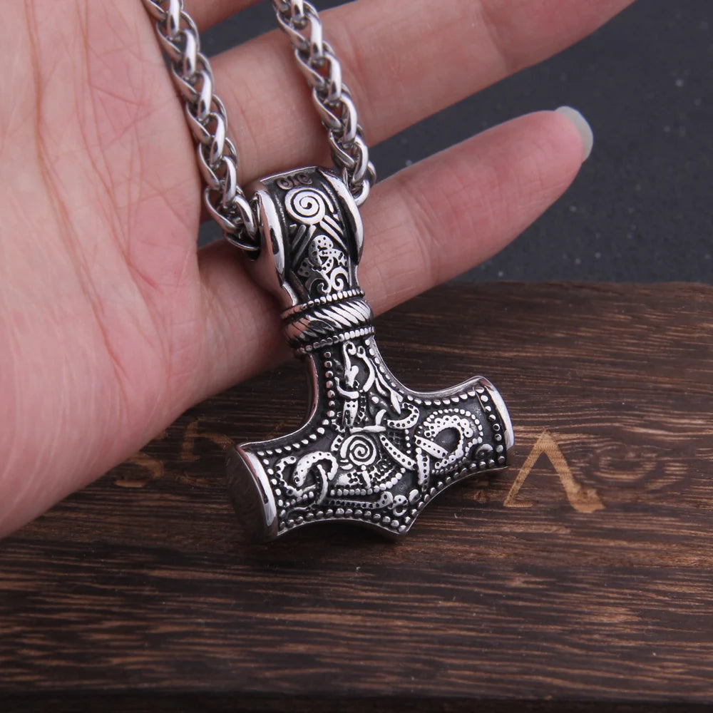 Never Fade thor&#39;s hammer mjolnir pendant necklace viking scandinavian norse viking necklace Men Stainless Steel gift