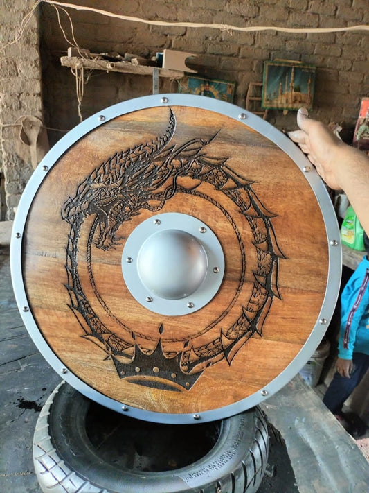 Dragon With Crown Authentic Viking Shield, 24"