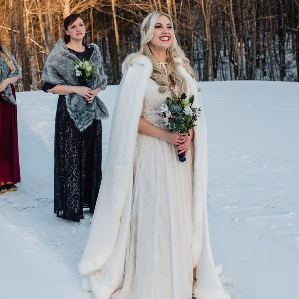 White Women's Wedding Cloak with Hood