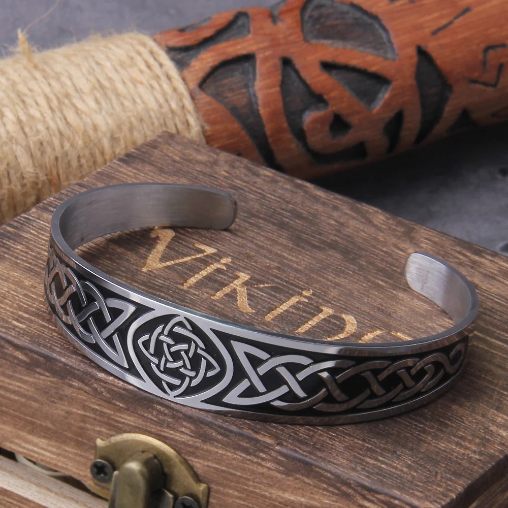 Irish Knot Celtics Viking Bangles Stainless Steel Women Men Jewelry Friendship Love Protection Amulet Cuff Bracelet with box