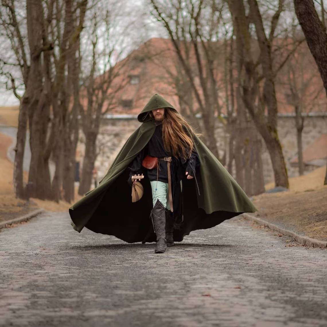 Cowled Cloak with Leather Clasps