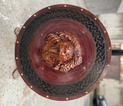 Berserker Bear Totem Oaken Carved Viking Shield, 24" - + engraved