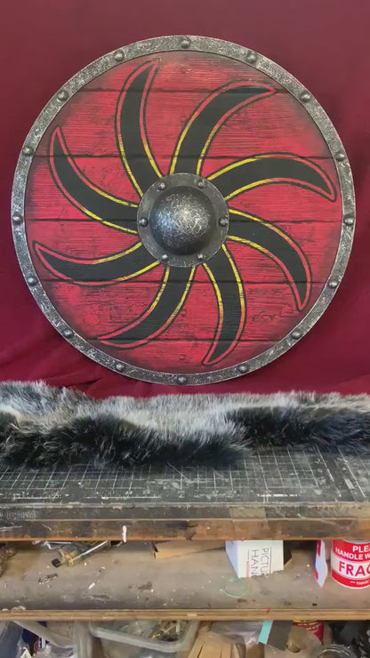 Ivar the Boneless Red and Black Slavic Sun Plank Viking Shield, 24"