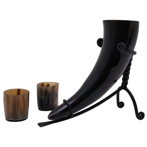 Mythrojan Viking Drinking Horn Black Medieval Beer Drinking Horn Authentic Drinking Horn with Strap Norse Beer Horn Small Drinking Horn Mug Viking Ale Horn Cup 250 ml Viking Drink Horn Replica 8oz 250 ML (Black Strap)