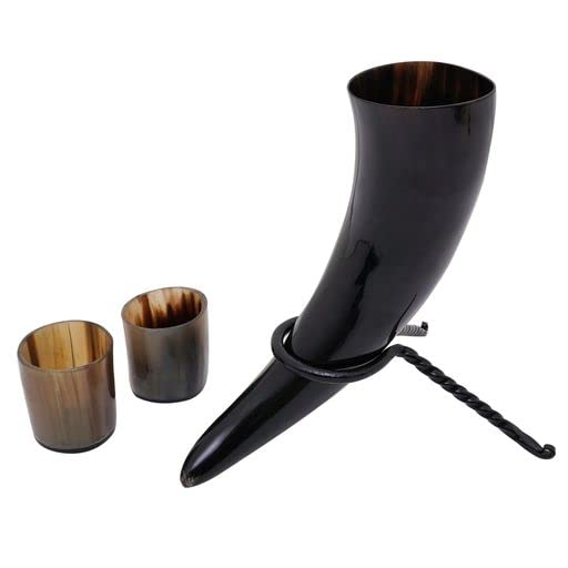 Mythrojan Viking Drinking Horn Black Medieval Beer Drinking Horn Authentic Drinking Horn with Strap Norse Beer Horn Small Drinking Horn Mug Viking Ale Horn Cup 250 ml Viking Drink Horn Replica 8oz 250 ML (Black Strap)