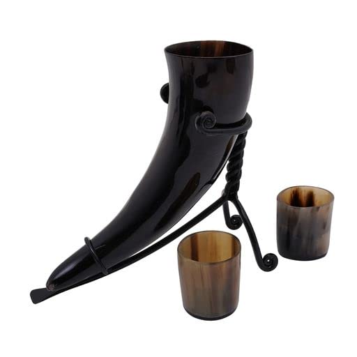 Mythrojan Viking Drinking Horn Black Medieval Beer Drinking Horn Authentic Drinking Horn with Strap Norse Beer Horn Small Drinking Horn Mug Viking Ale Horn Cup 250 ml Viking Drink Horn Replica 8oz 250 ML (Black Strap)