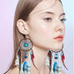 Punk Vintage Long Tassel Feather Beads Drop Wolf Tooth Pendant Earring Fish Hook Earrings Brown A
