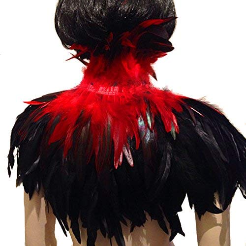 L'VOW Women' Natural Feather Shrug Cape Shawls Lace Collares for Halloween Cosplay Y1-black