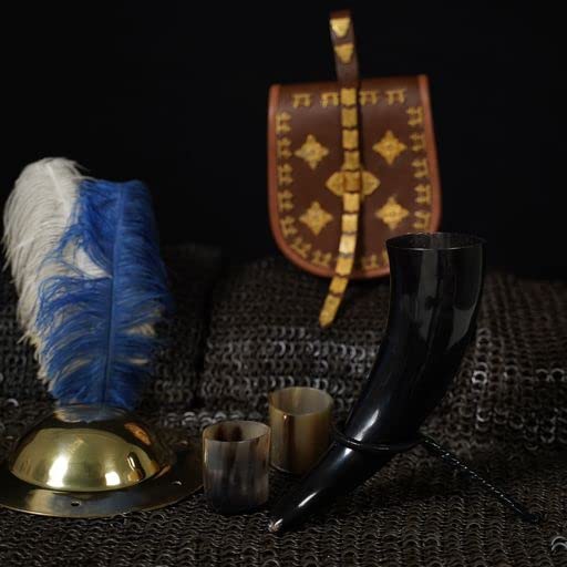 Mythrojan Viking Drinking Horn Black Medieval Beer Drinking Horn Authentic Drinking Horn with Strap Norse Beer Horn Small Drinking Horn Mug Viking Ale Horn Cup 250 ml Viking Drink Horn Replica 8oz 250 ML (Black Strap)