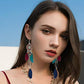 Punk Vintage Long Tassel Feather Beads Drop Wolf Tooth Pendant Earring Fish Hook Earrings Brown A