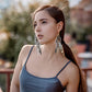 Punk Vintage Long Tassel Feather Beads Drop Wolf Tooth Pendant Earring Fish Hook Earrings Brown A