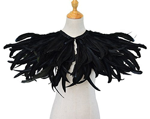 L'VOW Women' Natural Feather Shrug Cape Shawls Lace Collares for Halloween Cosplay Y1-black