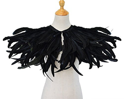 L'VOW Women' Natural Feather Shrug Cape Shawls Lace Collares for Halloween Cosplay Y1-black