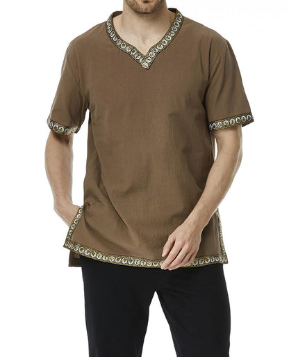 GRAJTCIN Mens Medieval Costume Renaissance Viking Knight Tunic Vintage Warrior Shirts Halloween Tops X-Large Khaki