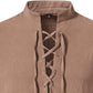Men's Long Sleeve Shirts Retro Style Lace up for Medieval,Viking,Hippie Halloween Cosplay Pirate Renaissance Costume Small Khaki