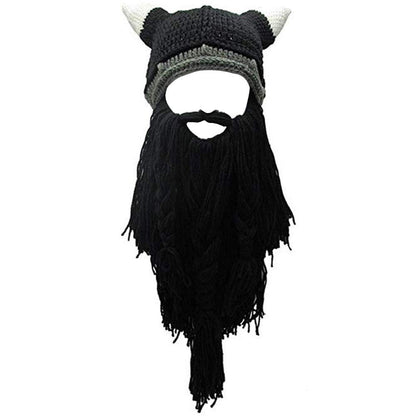 Creative Barbarian Knit Beard Hat Funny Knit Hat Wig Beanie Hat Beard Facemask V-brown
