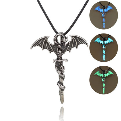 Luminous Pterodactyl Dragon Necklace - Glow in The Dark - Vintage Punk Pendant