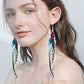 Punk Vintage Long Tassel Feather Beads Drop Wolf Tooth Pendant Earring Fish Hook Earrings Brown A