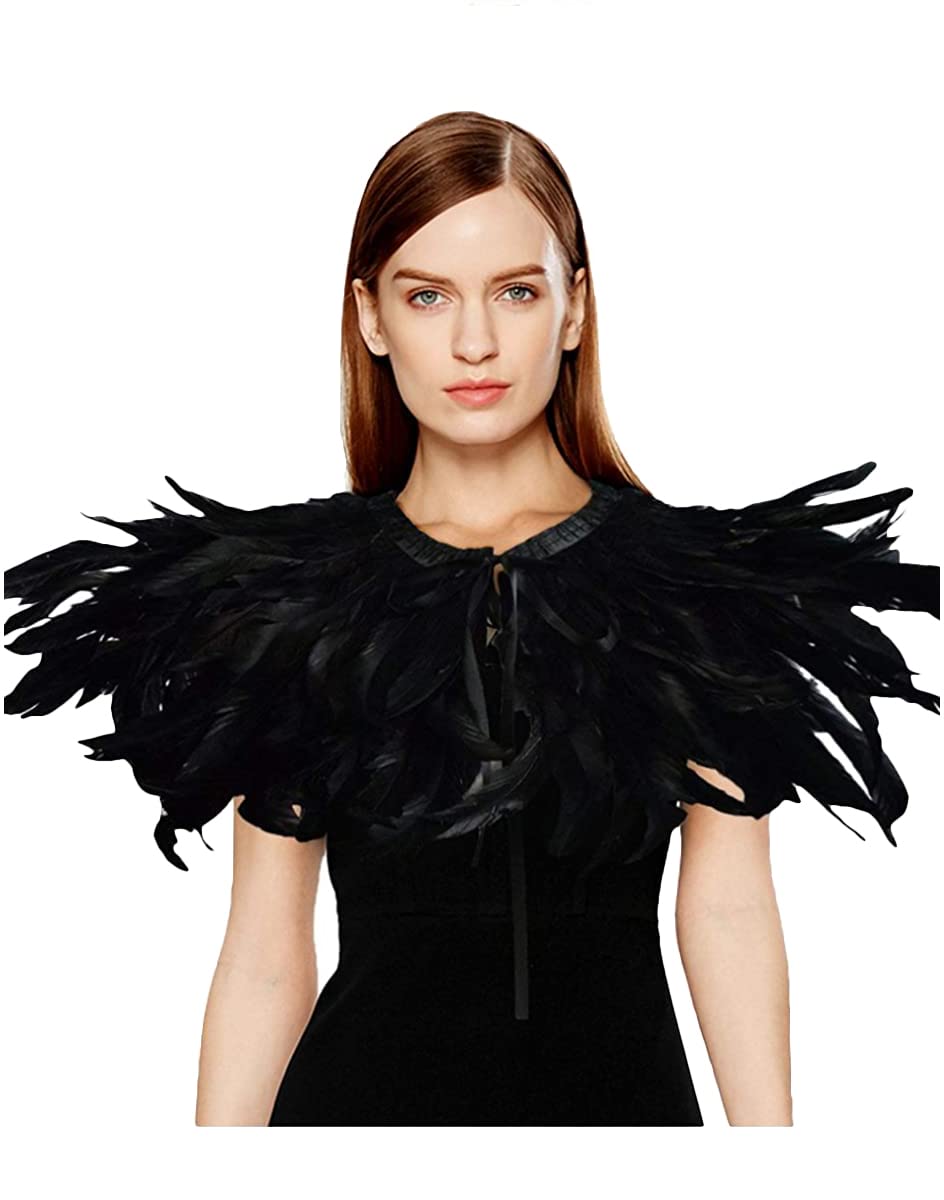 L'VOW Women' Natural Feather Shrug Cape Shawls Lace Collares for Halloween Cosplay Y1-black