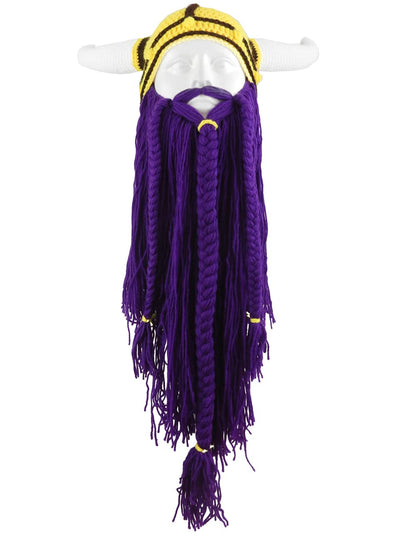 Viking Horned Beanie with Yarn Beard