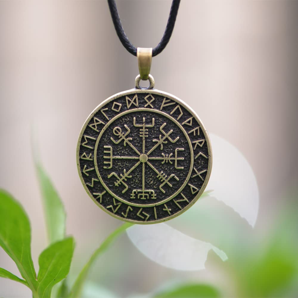 LANGHONG 1PCS Norse Viking Necklace For Men Compass Vegvisir Necklace Original Talisman Jewelry Antique Silver