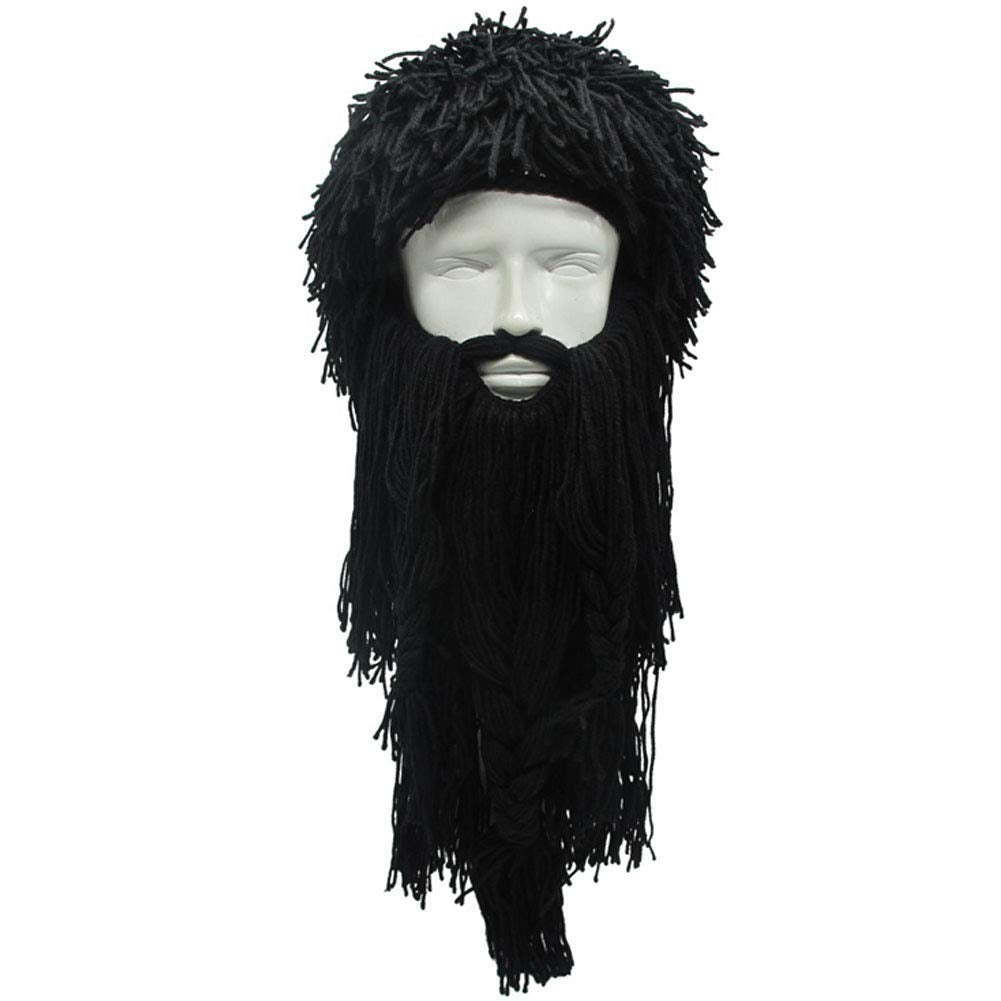 Creative Barbarian Knit Beard Hat Funny Knit Hat Wig Beanie Hat Beard Facemask V-brown