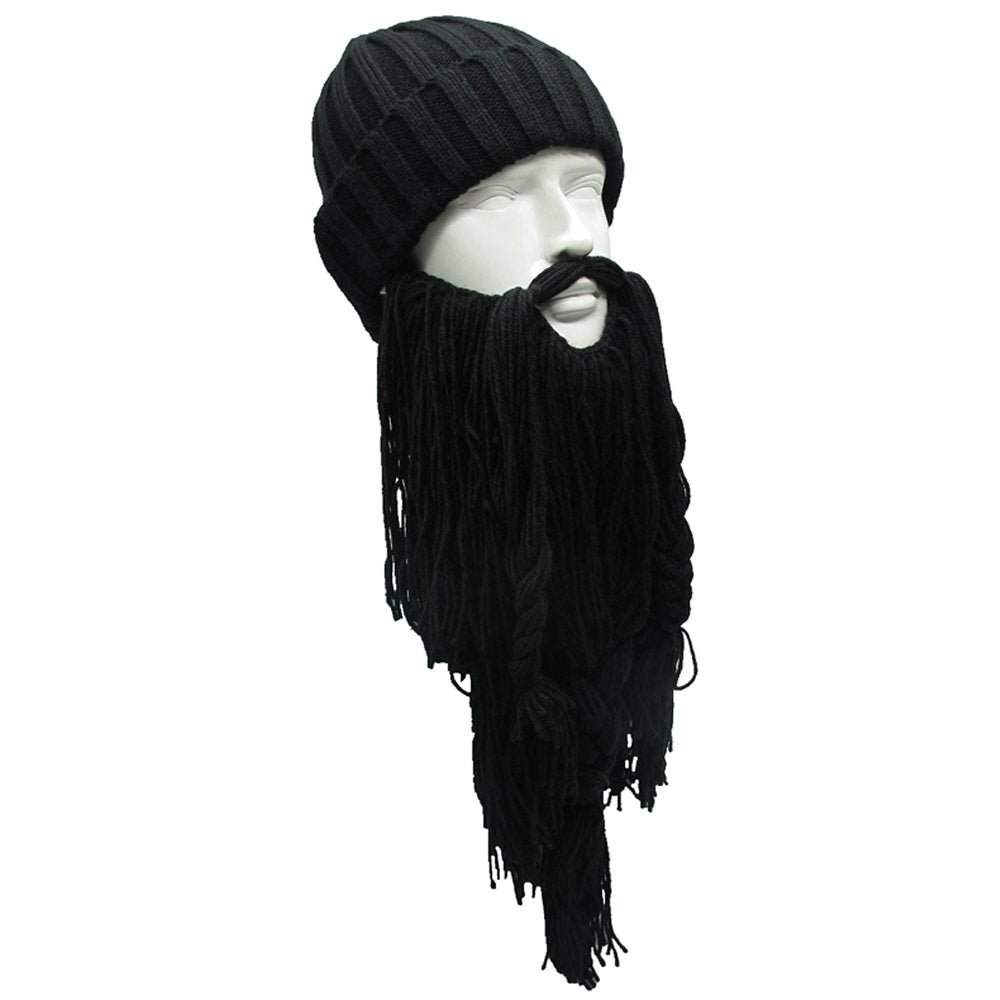 YEKEYI Viking Beard Beanie Horn Hat Winter Warm Mask Knitted Wool Funny Skull Cap One Size Horn Brown