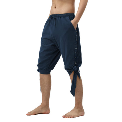 JIEFULL Men's Pirate Shorts- Renaissance Costume Trousers- Medieval Retro Pants -Viking Shorts X-Large Black
