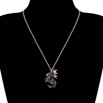 Enamel Alloy Dragon Pendant Necklace - Fantasy Dinosaur Charm Gift for Women - Blue