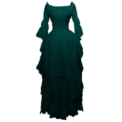 Khaki Women's Medieval Victorian Ball Gown Dress with Puff Sleeves