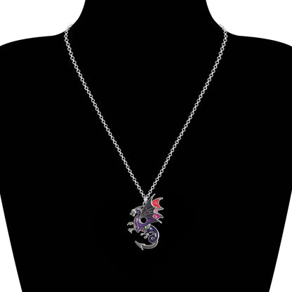 Enamel Alloy Dragon Pendant Necklace - Fantasy Dinosaur Charm Gift for Women - Blue