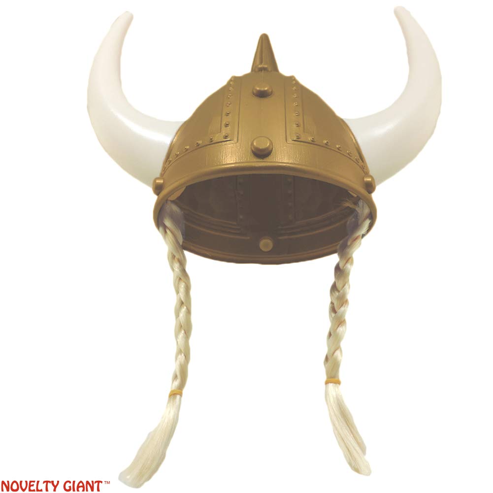 Adult Plastic Gold Norse Viking Helmet with Blonde Braids