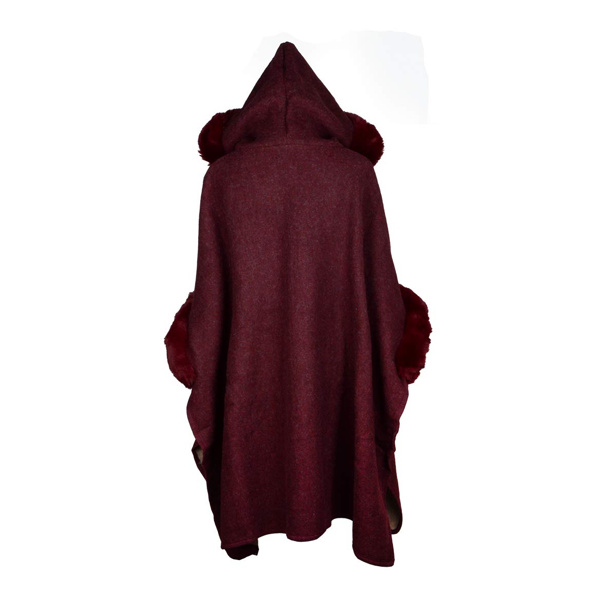 Fur-Lined Leather Closure Wool Half-Cloak with Hood