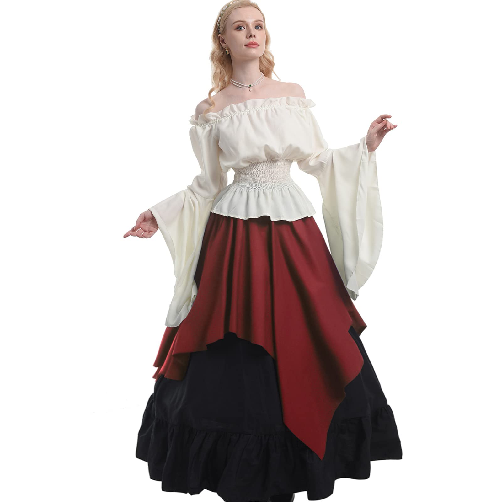 NSPSTT Womens Renaissance Medieval Costume Victorian Dresses Gown Scottish Dress