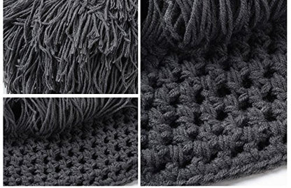 Creative Barbarian Knit Beard Hat Funny Knit Hat Wig Beanie Hat Beard Facemask V-brown