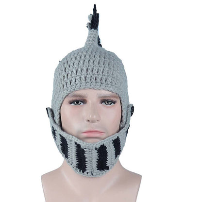 YEKEYI Viking Beard Beanie Horn Hat Winter Warm Mask Knitted Wool Funny Skull Cap One Size Horn Brown