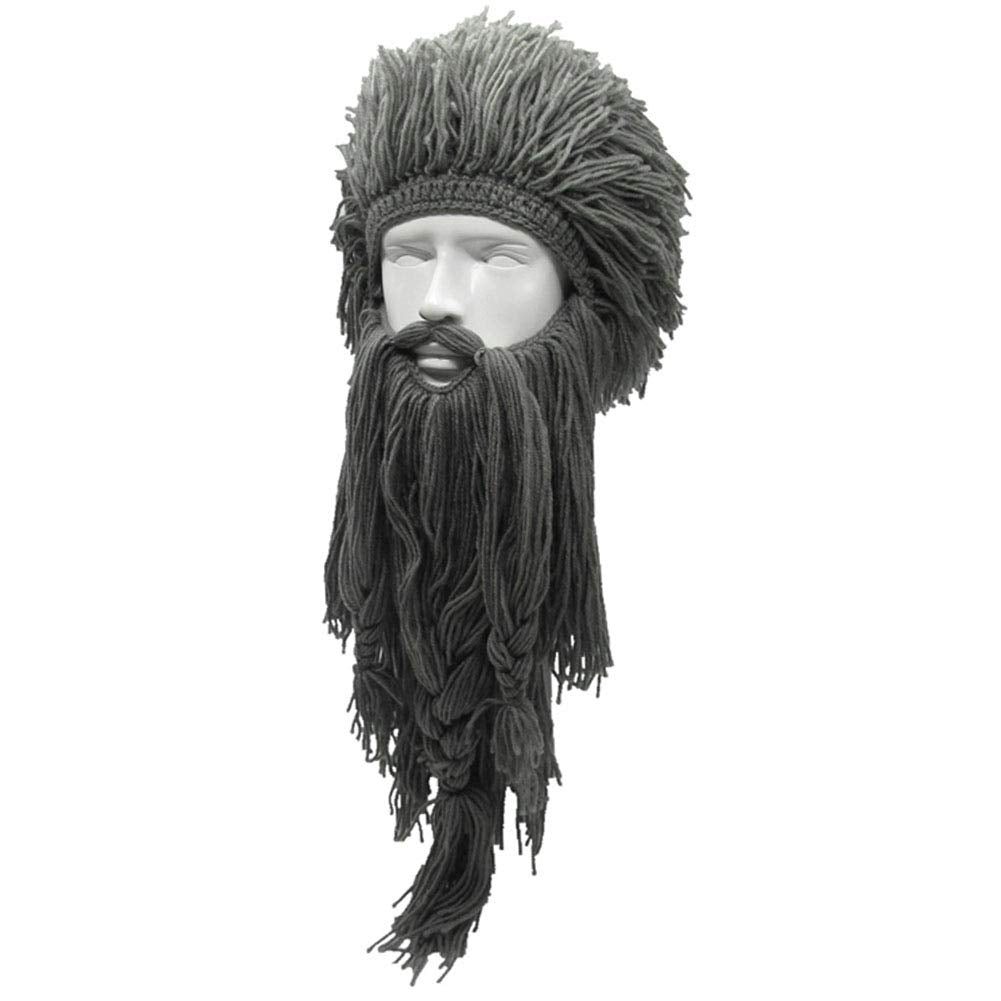 Creative Barbarian Knit Beard Hat Funny Knit Hat Wig Beanie Hat Beard Facemask V-brown