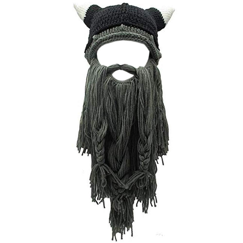 Creative Barbarian Knit Beard Hat Funny Knit Hat Wig Beanie Hat Beard Facemask V-brown