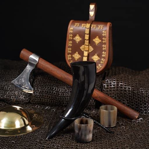 Mythrojan Viking Drinking Horn Black Medieval Beer Drinking Horn Authentic Drinking Horn with Strap Norse Beer Horn Small Drinking Horn Mug Viking Ale Horn Cup 250 ml Viking Drink Horn Replica 8oz 250 ML (Black Strap)