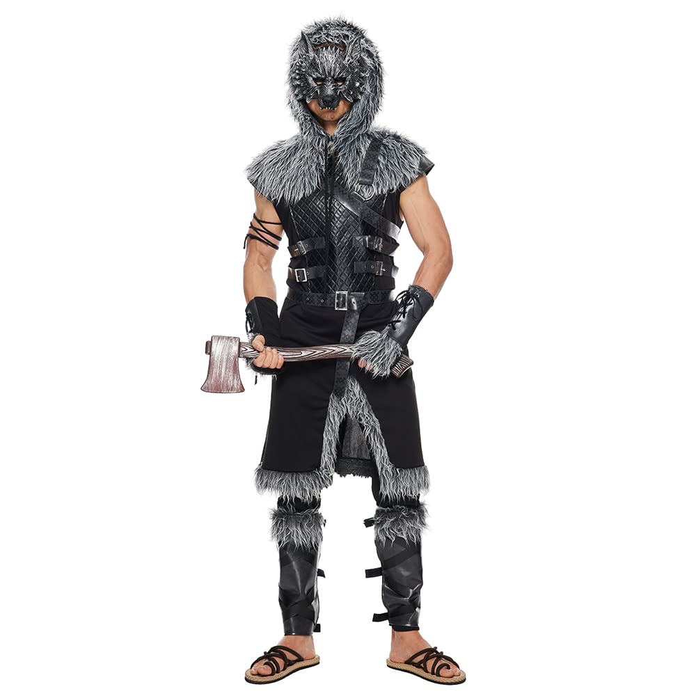 EraSpooky Men Werewolf Costume Adult Viking Wolf Halloween Cosplay Suit Medium