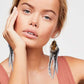 Punk Vintage Long Tassel Feather Beads Drop Wolf Tooth Pendant Earring Fish Hook Earrings Brown A
