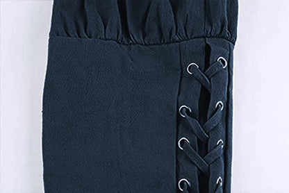 Men's Ankle Banded Pants Medieval Viking Navigator Pirate Costume Trousers Renaissance Gothic Pants Large Black-short