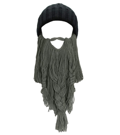 MerryJuly Men's Head Barbarian Vagabond Beanie Original Foldaway Beard Hats Viking Horns Bearded Caps One Size Viking Horns&brown Beard