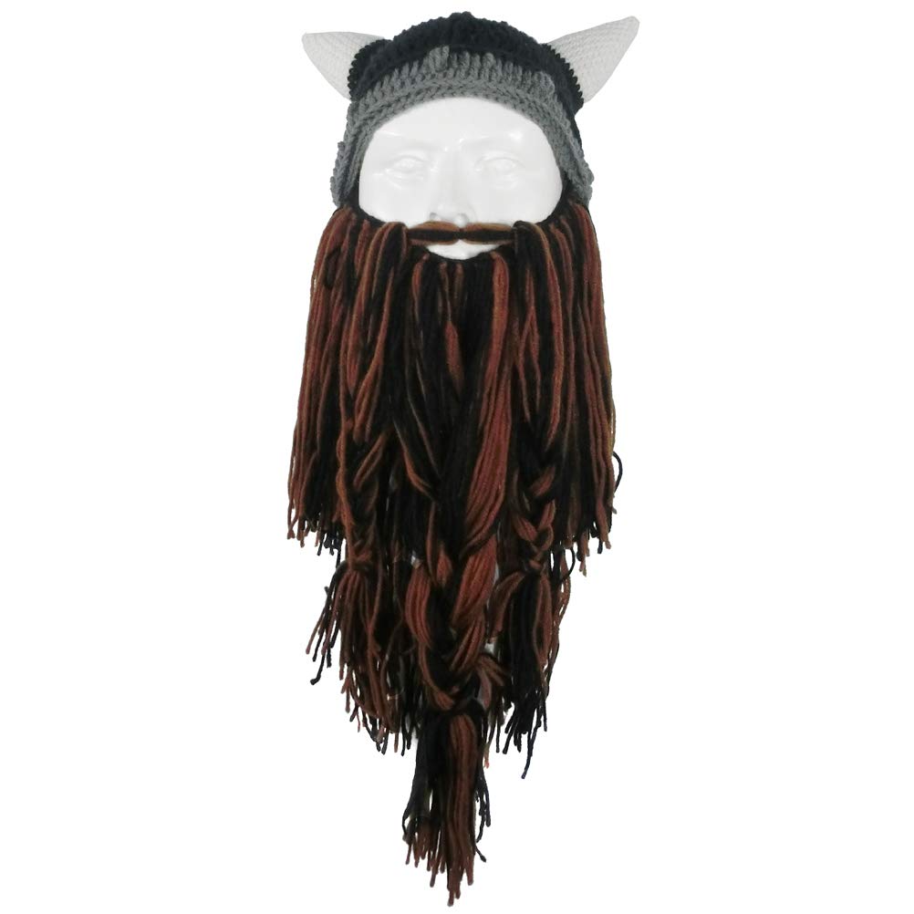 Creative Barbarian Knit Beard Hat Funny Knit Hat Wig Beanie Hat Beard Facemask V-brown